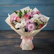 Букет цветов из:  Хризантемы, Альстромерии и Розы в Краснооктябрьском