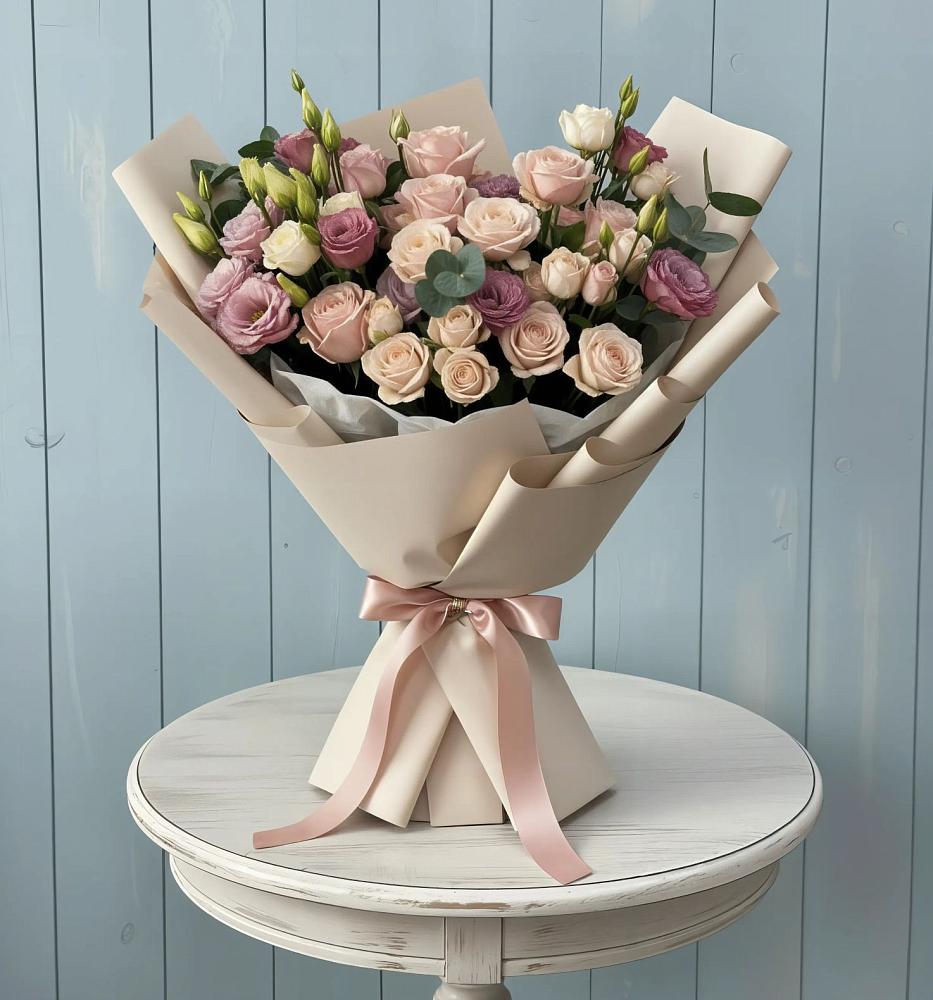 Букет цветов из: Розы и Лизиантусы в Краснооктябрьском