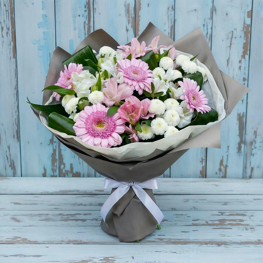 Букет цветов из: Герберы, Альстромерии и Хризантемы в Краснооктябрьском